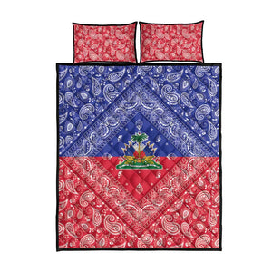 Afro Haiti Paisley Quilt Bed Set Haitian Flag Bandana Style - African Pride