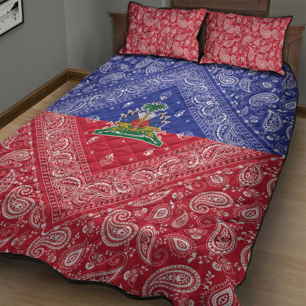 Afro Haiti Paisley Quilt Bed Set Haitian Flag Bandana Style - African Pride