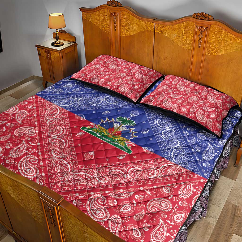Afro Haiti Paisley Quilt Bed Set Haitian Flag Bandana Style - African Pride