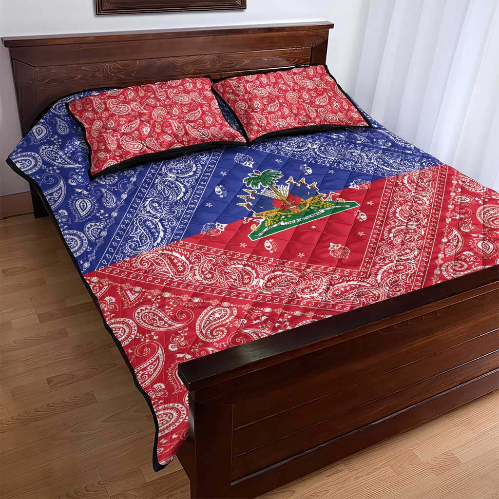 Afro Haiti Paisley Quilt Bed Set Haitian Flag Bandana Style - African Pride