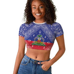 Afro Haiti Paisley Raglan Cropped T shirt Haitian Flag Bandana Style - African Pride