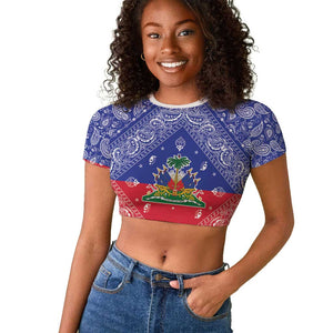 Afro Haiti Paisley Raglan Cropped T shirt Haitian Flag Bandana Style - African Pride