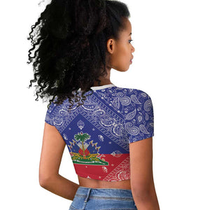 Afro Haiti Paisley Raglan Cropped T shirt Haitian Flag Bandana Style - African Pride