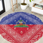 Afro Haiti Paisley Round Carpet Haitian Flag Bandana Style - African Pride
