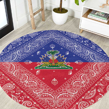 Afro Haiti Paisley Round Carpet Haitian Flag Bandana Style - African Pride