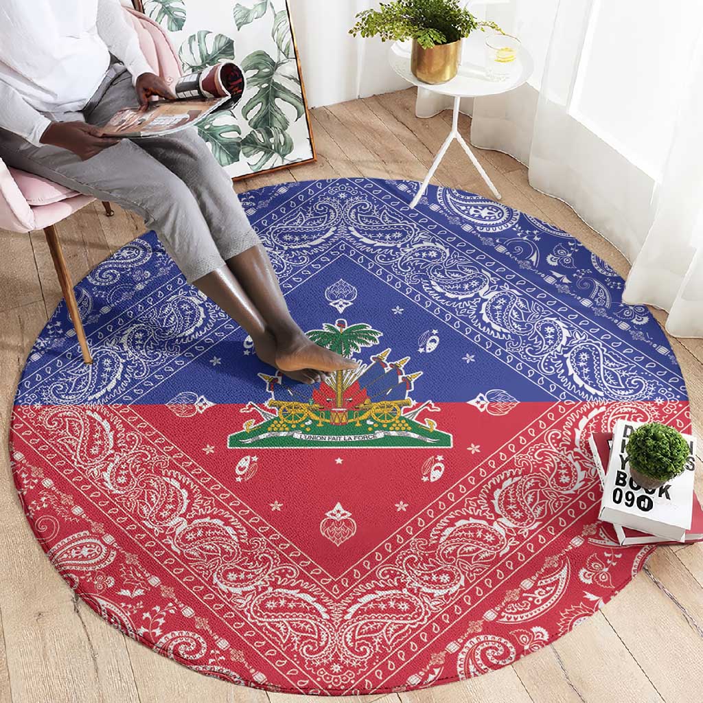 Afro Haiti Paisley Round Carpet Haitian Flag Bandana Style - African Pride