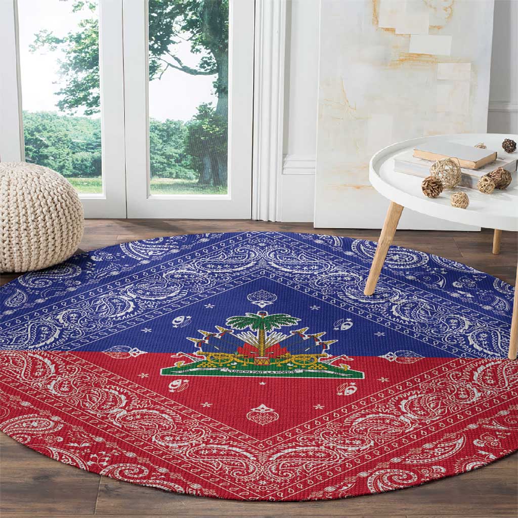 Afro Haiti Paisley Round Carpet Haitian Flag Bandana Style - African Pride