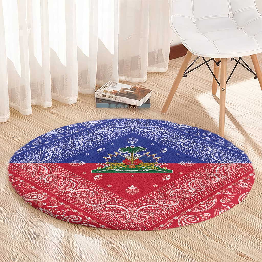 Afro Haiti Paisley Round Carpet Haitian Flag Bandana Style - African Pride
