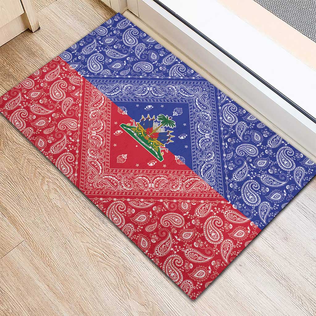 Afro Haiti Paisley Rubber Doormat Haitian Flag Bandana Style - African Pride