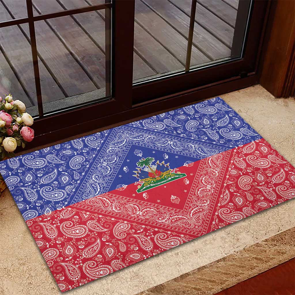 Afro Haiti Paisley Rubber Doormat Haitian Flag Bandana Style - African Pride
