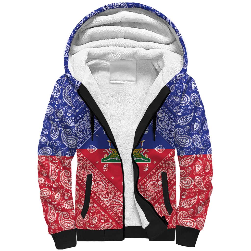 Afro Haiti Paisley Sherpa Hoodie Haitian Flag Bandana Style - African Pride