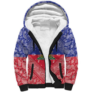 Afro Haiti Paisley Sherpa Hoodie Haitian Flag Bandana Style - African Pride