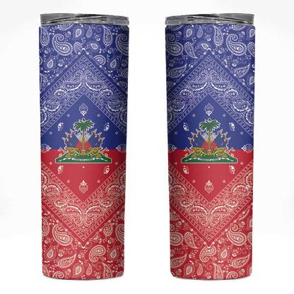 Afro Haiti Paisley Skinny Tumbler Haitian Flag Bandana Style - African Pride