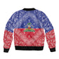 Afro Haiti Paisley Sleeve Zip Bomber Jacket Haitian Flag Bandana Style - African Pride
