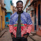 Afro Haiti Paisley Sleeve Zip Bomber Jacket Haitian Flag Bandana Style - African Pride