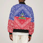 Afro Haiti Paisley Sleeve Zip Bomber Jacket Haitian Flag Bandana Style - African Pride
