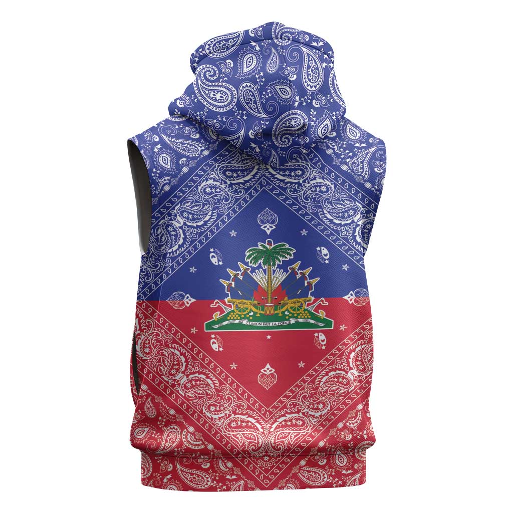 Afro Haiti Paisley Sleeveless Hoodie Haitian Flag Bandana Style - African Pride