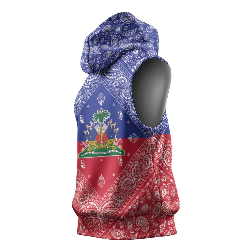 Afro Haiti Paisley Sleeveless Hoodie Haitian Flag Bandana Style - African Pride