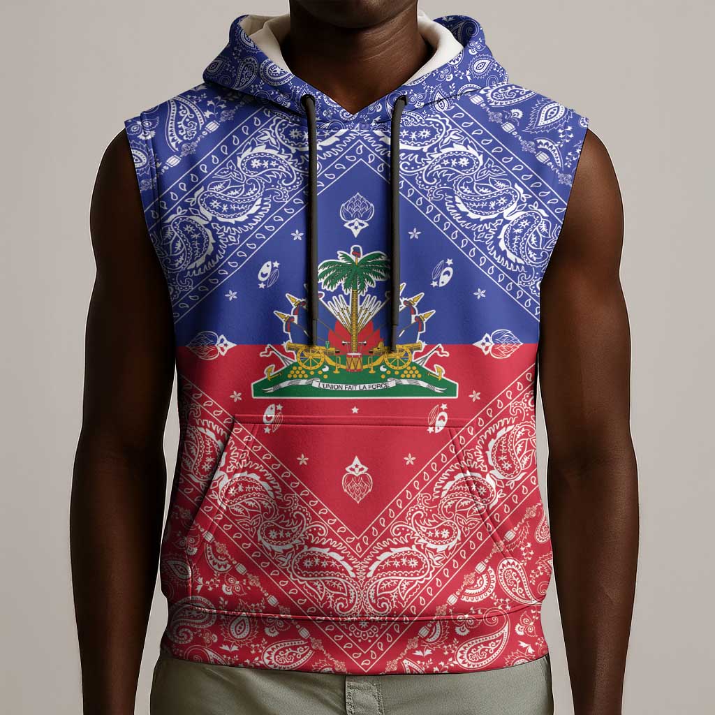 Afro Haiti Paisley Sleeveless Hoodie Haitian Flag Bandana Style - African Pride