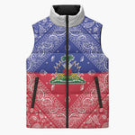 Afro Haiti Paisley Sleeveless Puffer Jacket Haitian Flag Bandana Style