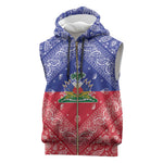 Afro Haiti Paisley Sleeveless Zip Hoodie Haitian Flag Bandana Style - African Pride