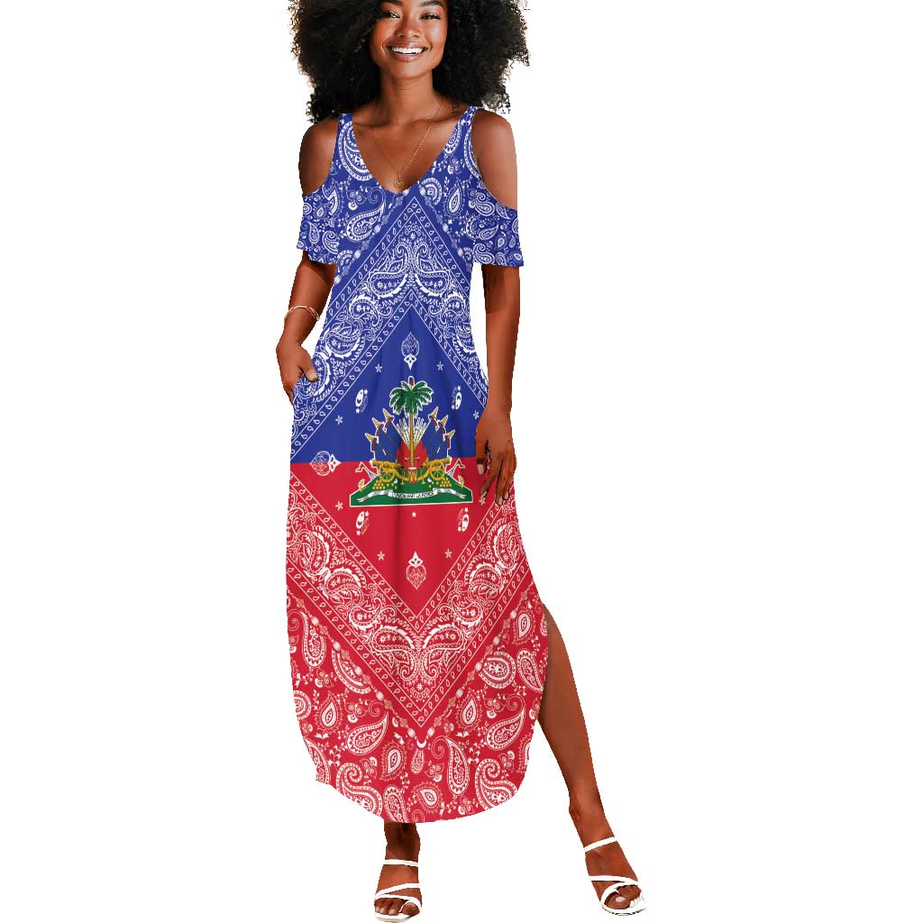 Afro Haiti Paisley Summer Maxi Dress Haitian Flag Bandana Style - African Pride