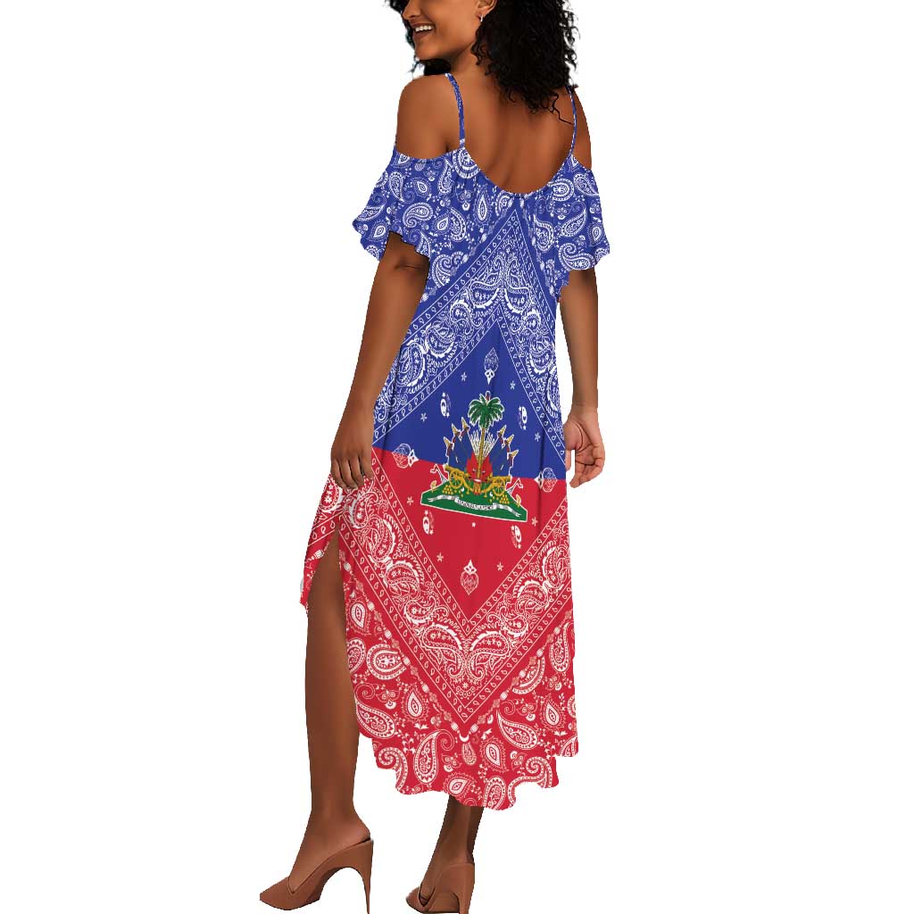 Afro Haiti Paisley Summer Maxi Dress Haitian Flag Bandana Style - African Pride