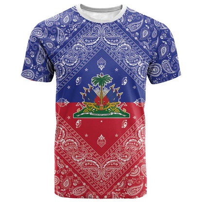 Afro Haiti Paisley T shirt Haitian Flag Bandana Style LT05