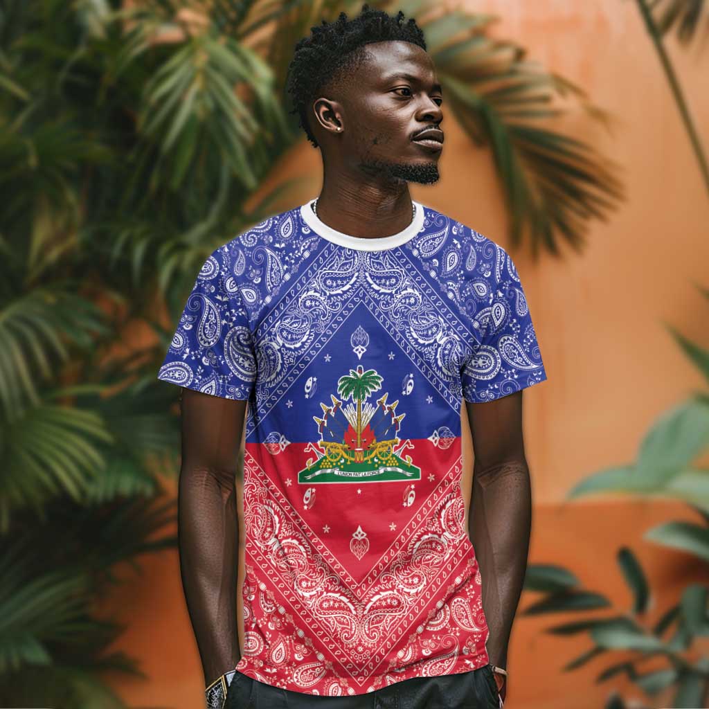 Afro Haiti Paisley T shirt Haitian Flag Bandana Style LT05