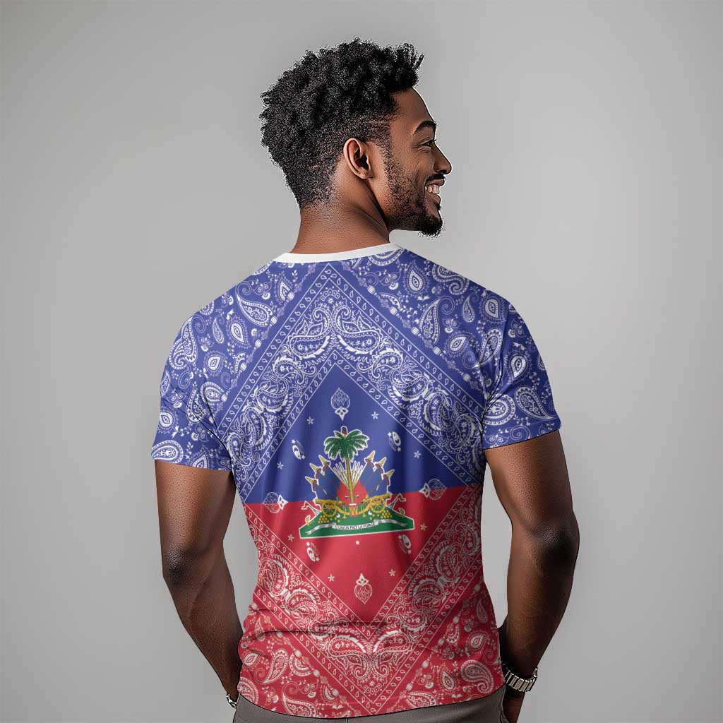 Afro Haiti Paisley T shirt Haitian Flag Bandana Style LT05