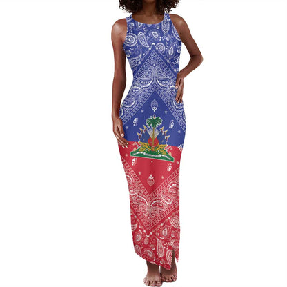 Afro Haiti Paisley Tank Maxi Dress Haitian Flag Bandana Style - African Pride