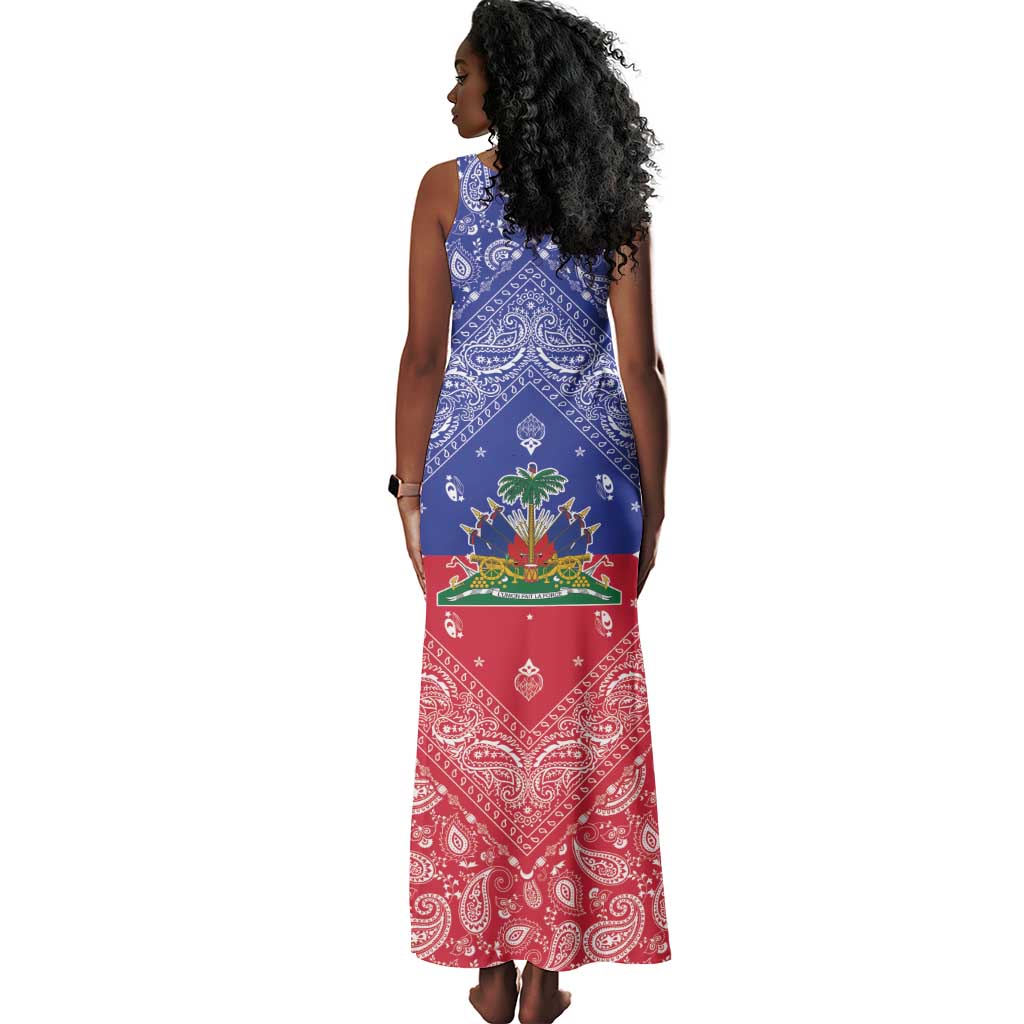 Afro Haiti Paisley Tank Maxi Dress Haitian Flag Bandana Style - African Pride