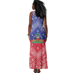 Afro Haiti Paisley Tank Maxi Dress Haitian Flag Bandana Style - African Pride