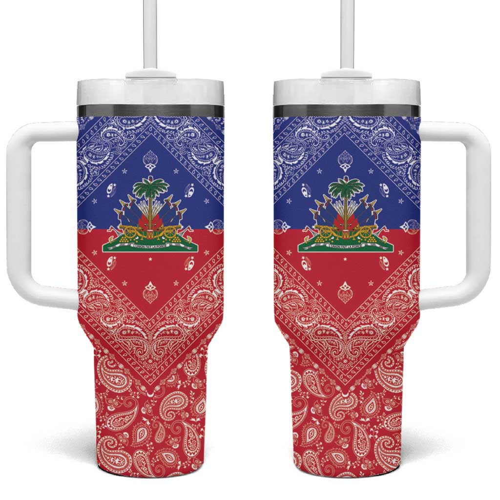 Afro Haiti Paisley Tumbler With Handle Haitian Flag Bandana Style - African Pride