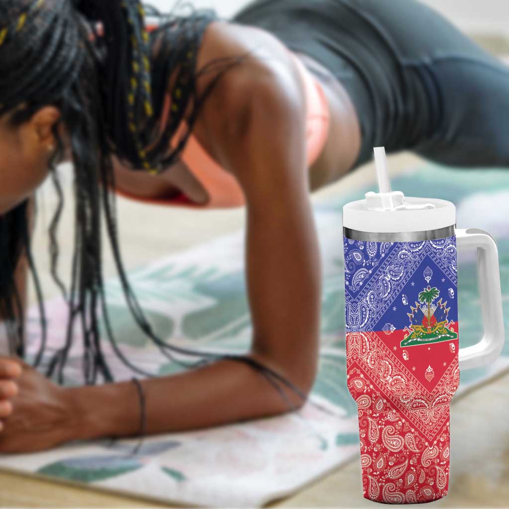 Afro Haiti Paisley Tumbler With Handle Haitian Flag Bandana Style - African Pride