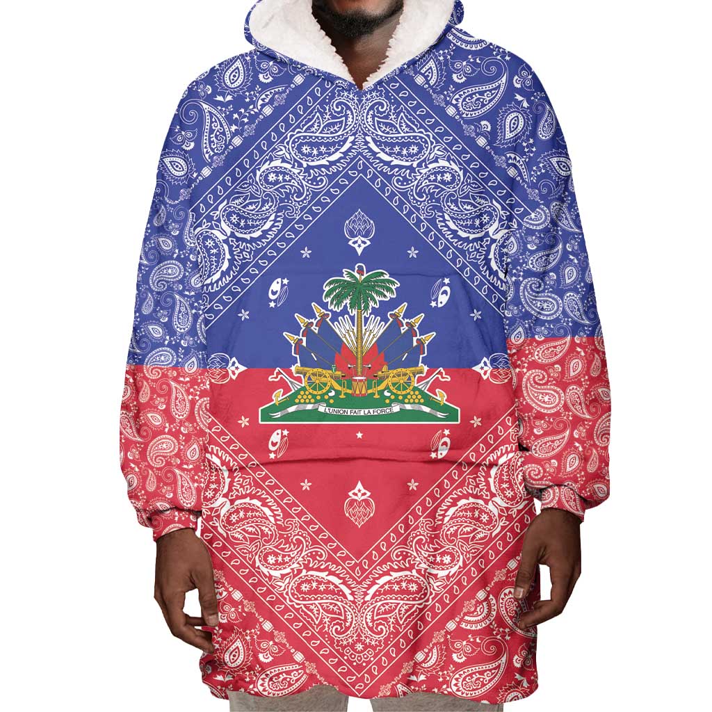 Afro Haiti Paisley Wearable Blanket Hoodie Haitian Flag Bandana Style - African Pride