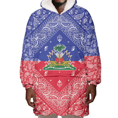 Afro Haiti Paisley Wearable Blanket Hoodie Haitian Flag Bandana Style - African Pride