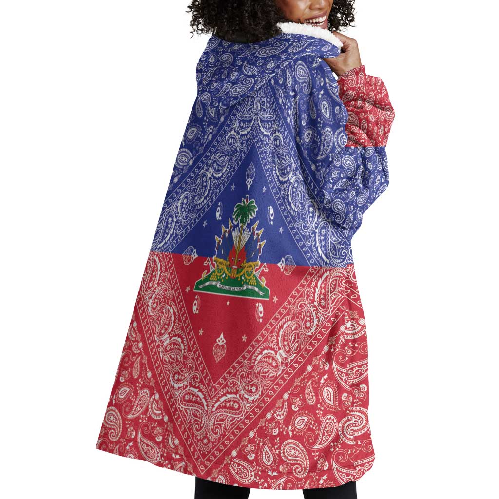 Afro Haiti Paisley Wearable Blanket Hoodie Haitian Flag Bandana Style - African Pride