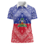 Afro Haiti Paisley Women Polo Shirt Haitian Flag Bandana Style - African Pride