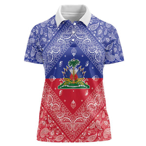 Afro Haiti Paisley Women Polo Shirt Haitian Flag Bandana Style - African Pride