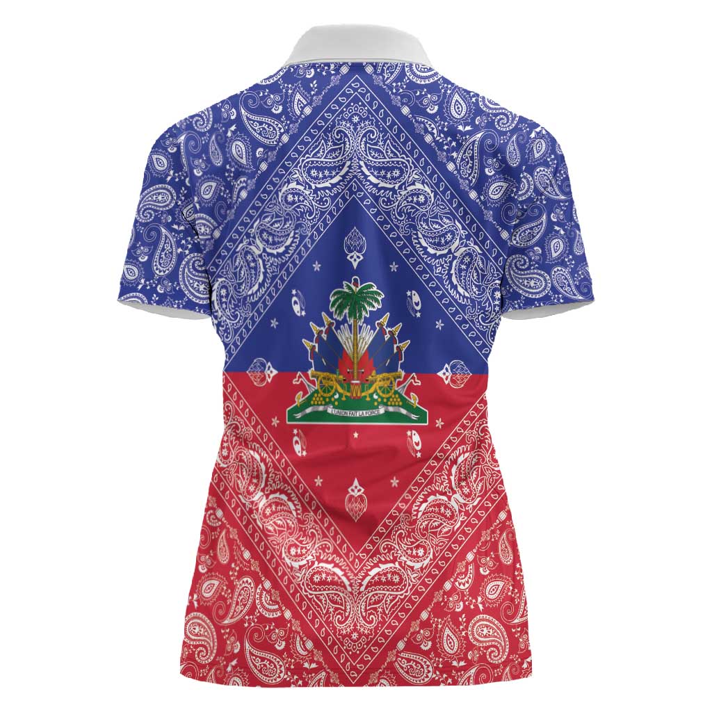 Afro Haiti Paisley Women Polo Shirt Haitian Flag Bandana Style - African Pride