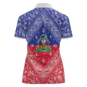 Afro Haiti Paisley Women Polo Shirt Haitian Flag Bandana Style - African Pride