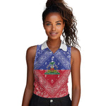 Afro Haiti Paisley Women Sleeveless Polo Shirt Haitian Flag Bandana Style - African Pride
