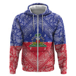 Afro Haiti Paisley Zip Hoodie Haitian Flag Bandana Style - African Pride