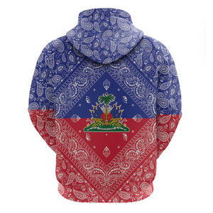 Afro Haiti Paisley Zip Hoodie Haitian Flag Bandana Style - African Pride