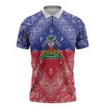 Afro Haiti Paisley Zipper Polo Shirt Haitian Flag Bandana Style