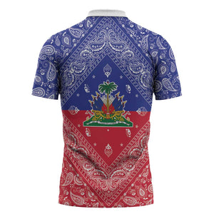 Afro Haiti Paisley Zipper Polo Shirt Haitian Flag Bandana Style