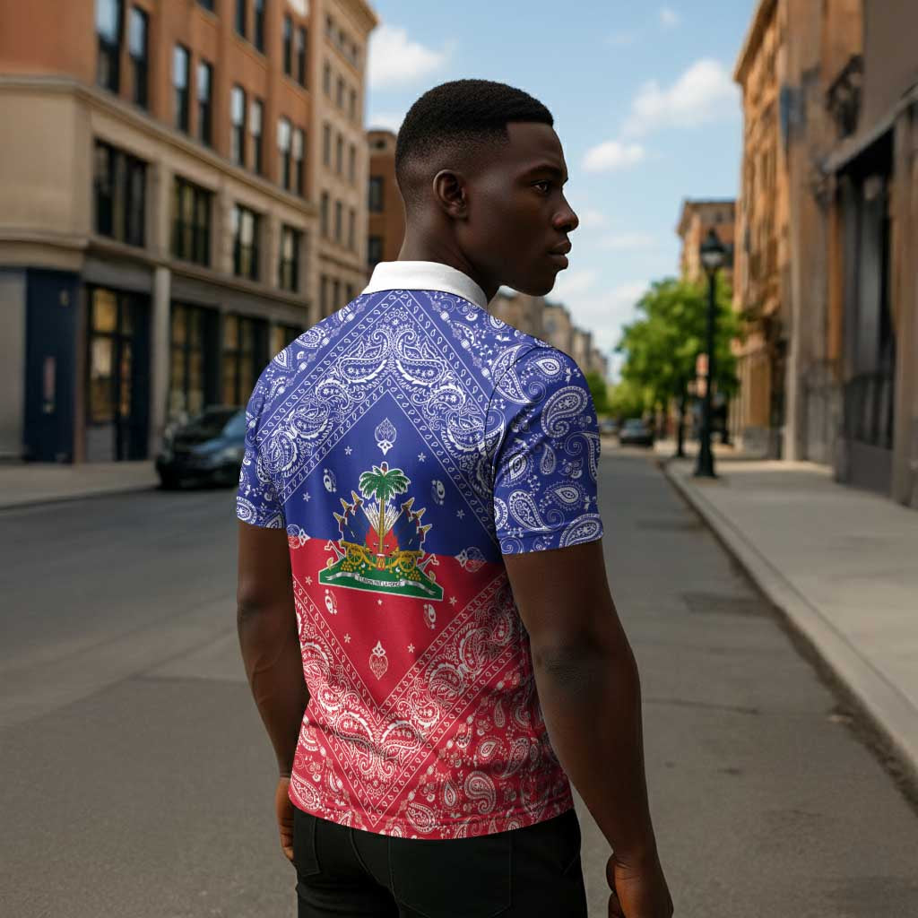 Afro Haiti Paisley Zipper Polo Shirt Haitian Flag Bandana Style
