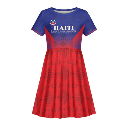 Custom Afro Haiti Football Kid Short Sleeve Dress Sporty Style - African Pride
