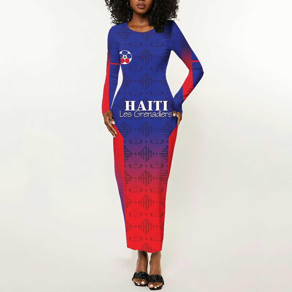 Custom Afro Haiti Football Long Sleeve Bodycon Dress Sporty Style - African Pride